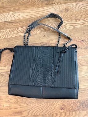 SHEIN Black Structured Tote with Chain Handles